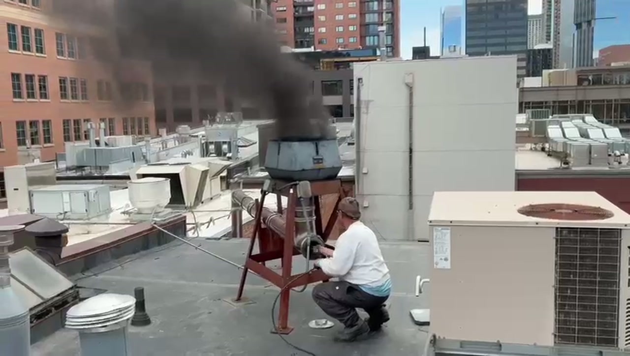 Draft restored Cleaned commercial pizza oven rooftop flue by Adam Chimney Sweep in Denver