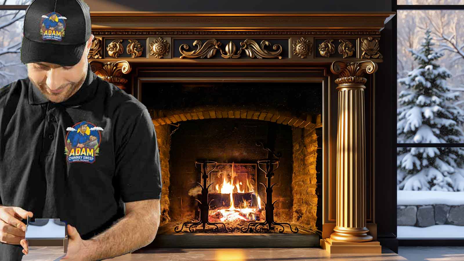 Adam Chimney Sweep technician servicing a fireplace in Denver