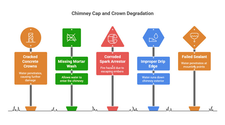 Chimney and Fireplace Services in Southglenn, Colorado 2 chimney cap and crown degradation